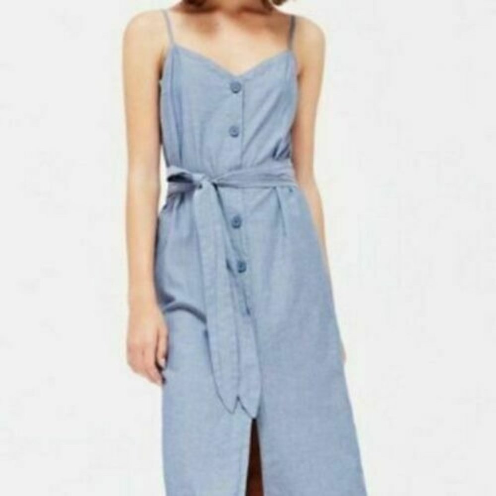 La Causa Bluebell Midi Chambray Button Dress XS MSRP $150